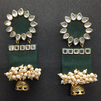 Handmade For Her  Women's Handmade Green Wooden Earring With Kundan And Beads
