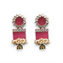 Handmade For Her  Women's Handmade Magenta Wooden Earring With Kundan And Beads
