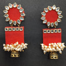 Bajana Lifestyle Women's Handmade Red Wooden Earring With Kundan And Beads