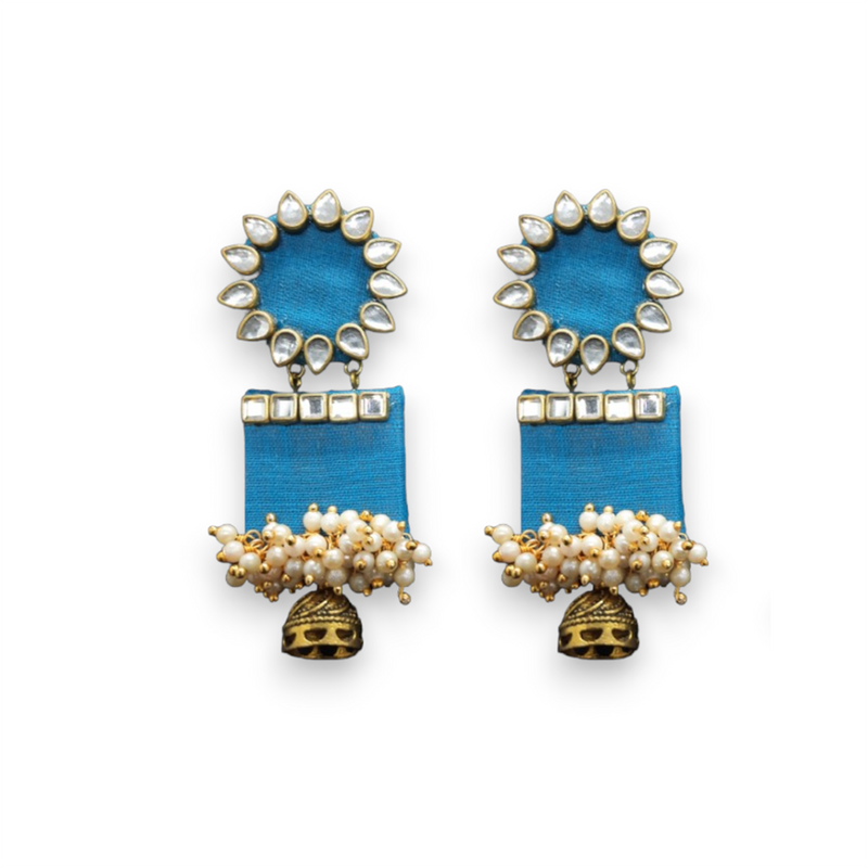 Bajana Lifestyle Women's Handmade Skyblue Wooden Earring With Kundan And Beads