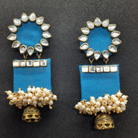 Handmade For Her  Women's Handmade Skyblue Wooden Earring With Kundan And Beads