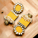 Bajana Lifestyle Women's Handmade Yellow Wooden Earring With Kundan And Beads