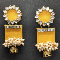 Handmade For Her  Women's Handmade Yellow Wooden Earring With Kundan And Beads
