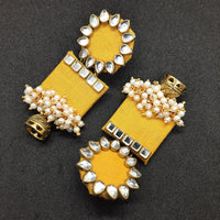 Handmade For Her  Women's Handmade Yellow Wooden Earring With Kundan And Beads