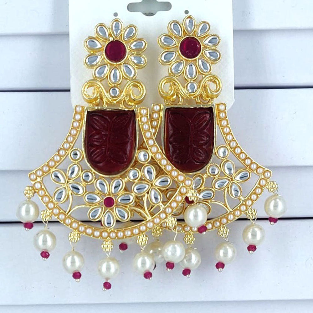 Corbeda Fashion Gold Plated Kundan And Pearl Dangler Earrings