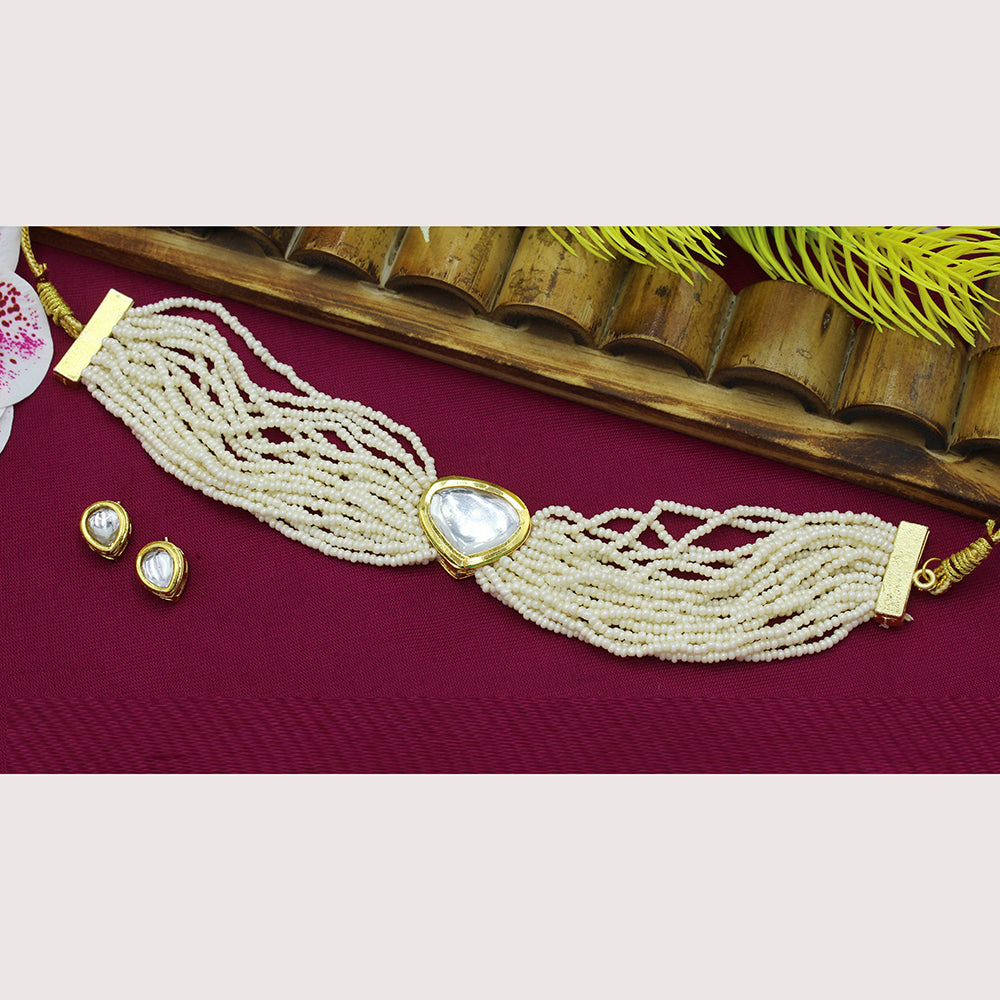 Mahavir Gold Plated Kundan Choker Necklace Set (Assorted Design)