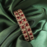 Saloni Fashion Jewellery Royal Round Shape Antique Gold Plated Brown Uncut Kundan Stone Set Of 2 Bangle Set For Women and Girls