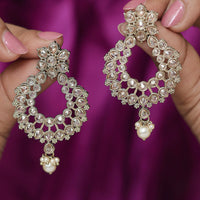 Saloni Fashion Jewellery Gorgeous Pear and Flower Design Gold Plated Brown Kundan Stone Chandelier Earring For Women and Girls