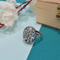 Saloni Fashion Jewellery Exotic Round Shape Silver Plated Kundan Stone Adjustable Finger Ring For Women and Girls