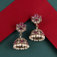 Saloni Fashion Jewellery Amazing Flower Design White Uncut Kundan Stone Antique Gold Plated Jhumki Earring For Women and Girls