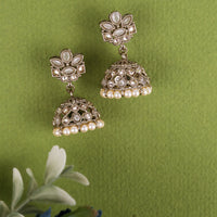 Saloni Fashion Jewellery Amazing Flower Design White Uncut Kundan Stone Antique Gold Plated Jhumki Earring For Women and Girls