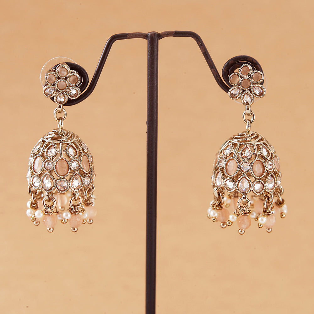 Saloni Fashion Jewellery Modish Flower Shape Black Uncut Kundan Stone Antique Gold Plated Jhumki Earring For Women and Girls