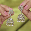 Saloni Fashion Jewellery Desirable Round and Pear Shape Silver Plated Pearl Brown Kundan Stone Jhumki Earring For Women and Girls