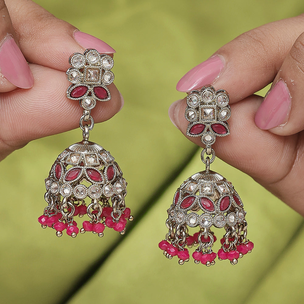 Saloni Fashion Jewellery Desirable Round and Pear Shape Silver Plated Pearl Brown Kundan Stone Jhumki Earring For Women and Girls