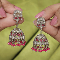 Saloni Fashion Jewellery Desirable Round and Pear Shape Silver Plated Pearl Brown Kundan Stone Jhumki Earring For Women and Girls