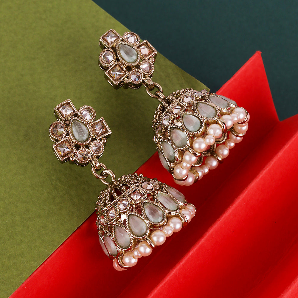 Saloni Fashion Jewellery Delightful Oval Shape Brown Uncut Kundan Stone Antique Gold Plated Jhumki Earring For Women and Girls