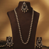 Saloni Fashion Jewellery Marvellous Paisley and Oval Shape Gold Plated Brown Kundan Stone Long Haram Necklace Set With Maang Tikka For Women and Girls