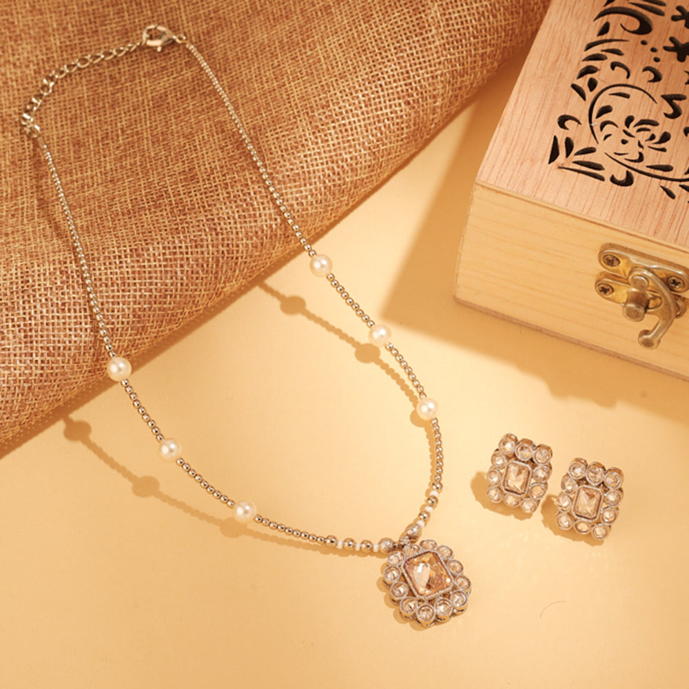 Saloni Fashion Jewellery Youthful Square Shape Small Golden Balls Gold Plated Pink Uncut Kundan Stone Choker Necklace Set For Women and Girls