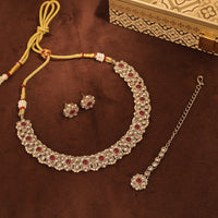 Saloni Fashion Jewellery Splendid Flower Design Antique Gold Plated Green Uncut Kundan Stone Choker Necklace Set With Maangtikka For Women and Girls