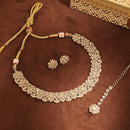 Saloni Fashion Jewellery Splendid Flower Design Antique Gold Plated Green Uncut Kundan Stone Choker Necklace Set With Maangtikka For Women and Girls