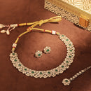 Saloni Fashion Jewellery Splendid Flower Design Antique Gold Plated Green Uncut Kundan Stone Choker Necklace Set With Maangtikka For Women and Girls