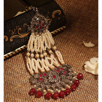 Saloni Fashion Jewellery Pretty Flower and Leaf Design Gold Plated Lariat Pearl Ruby Kundan Stone Passa/Matha Patti For Women and Girls