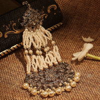 Saloni Fashion Jewellery Pretty Flower and Leaf Design Gold Plated Lariat Pearl Ruby Kundan Stone Passa/Matha Patti For Women and Girls