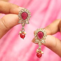 Saloni Fashion Jewellery Ethnic Oval and Leaf Design Gold Plated Green Kundan Stone Dangle Earring For Women and Girls