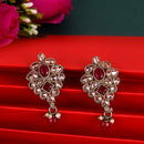 Saloni Fashion Jewellery Modern Flower Design Red Uncut Kundan Stone Mother of Pearl Antique Gold Plated Dangle Earring For Women and Girls