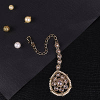 Saloni Fashion Jewellery Contemporary Round Shape Uncut Kundan Stone 18 KT Gold Plated Brass Choker Necklace Set with Maang Tikka For Women and Girls