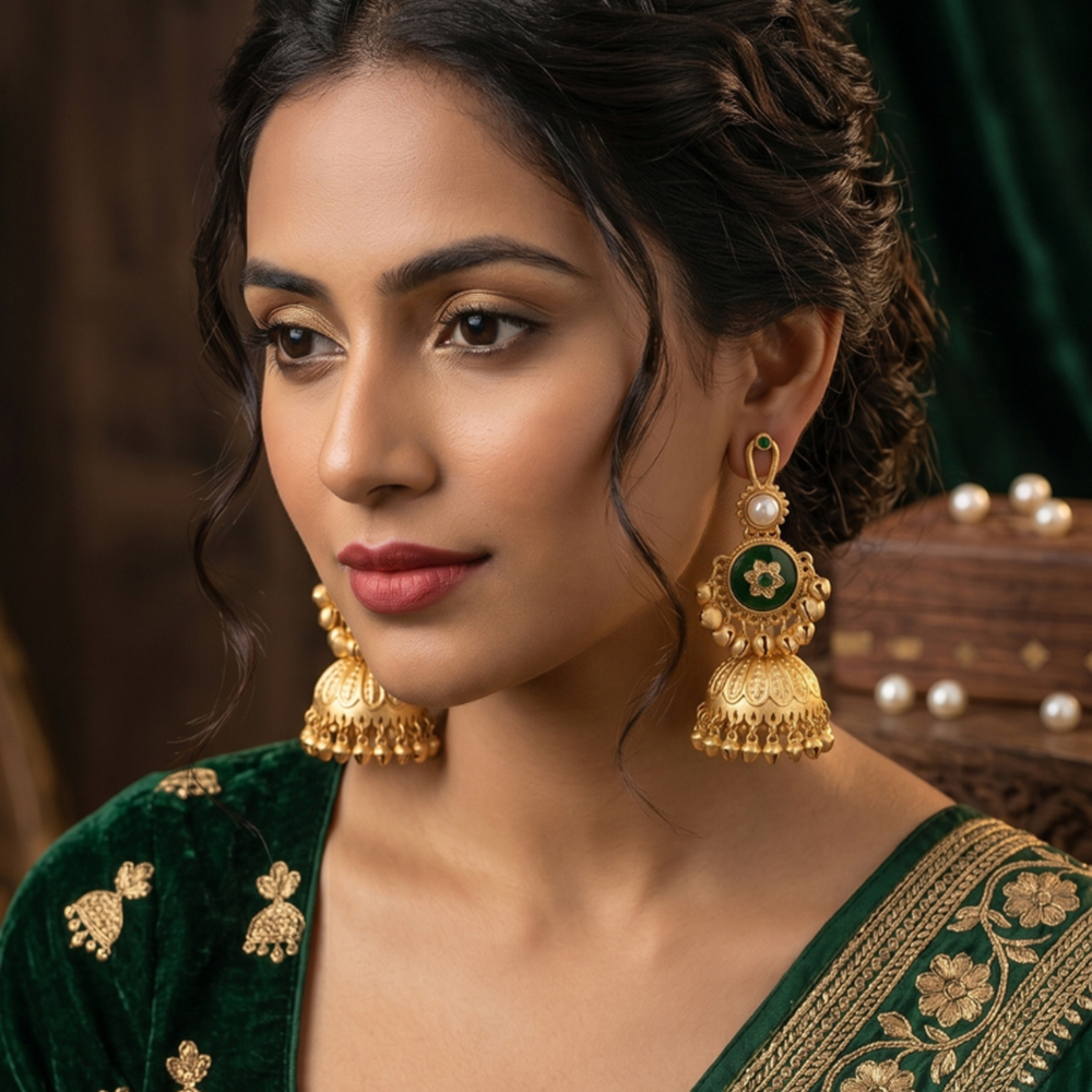 Wearhouse Fashion Classy Pota Stone And Pearl Jhumki Earrings