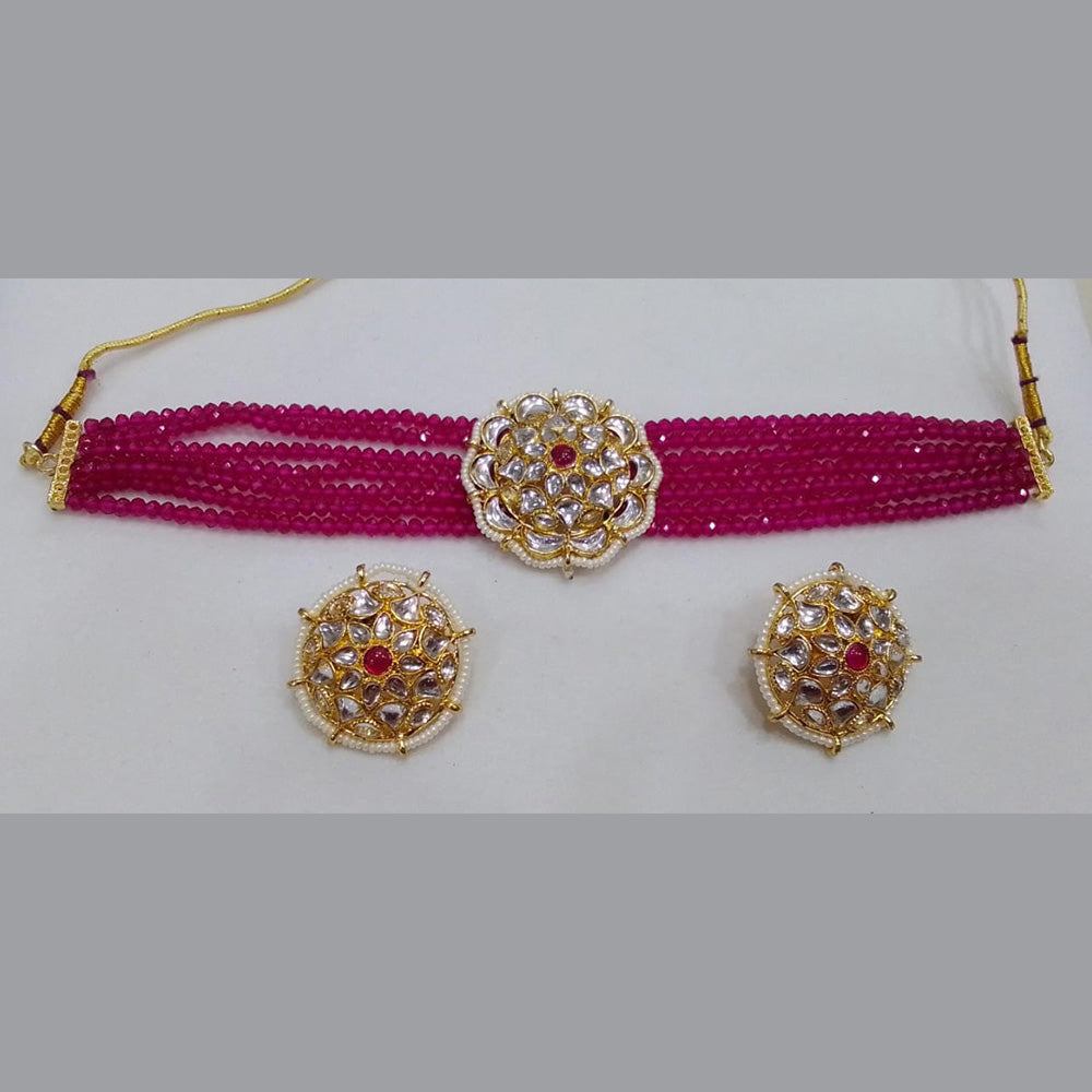 Midas Touch Gold Plated Kundan Stone And Beads Choker Necklace Set