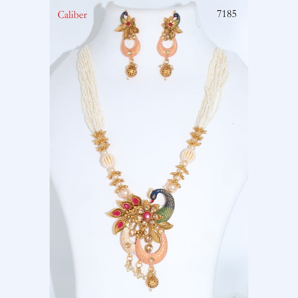 Corbeda Fashion Gold Plated Pota Stone Peacock Long Necklace set