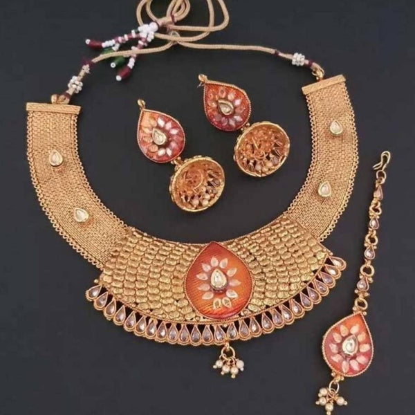 Darshana Jewels AD Stone Copper Necklace Set With Maang Tikka