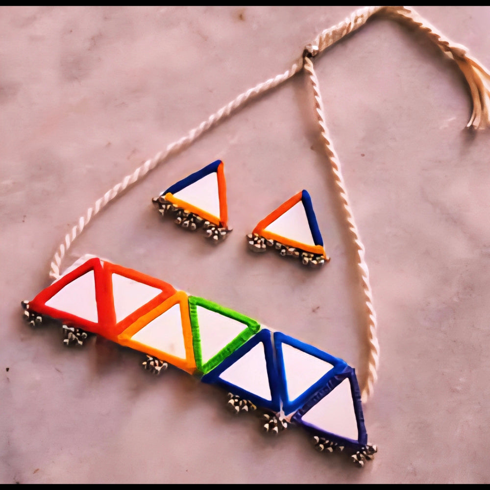 Handmade Multicolor Triangle Mirror Necklace Set | Handmade For Her  Navratri Dandiya Jewelry