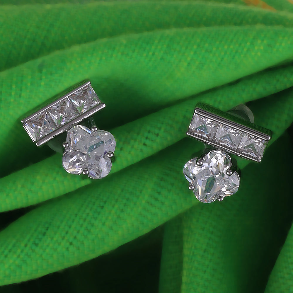 Saloni Fashion Jewellery Splendid Studded CZ Silver Plated Combo Set of 2 Stud Earring For Women