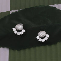 Saloni Fashion Jewellery Fancy Oval Shape Studded CZ Silver Plated Combo Set of 2 Stud Earring For Women