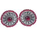 Wearhouse Fashion Oxidised Plated Pota Stone And Pearls Studs Earrings