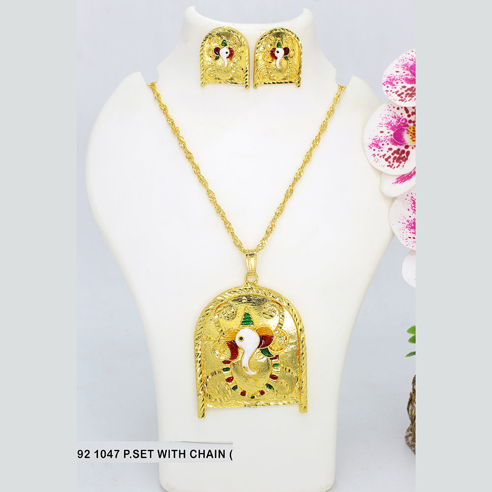 Mahavir Gold Plated Chain Pendent Set