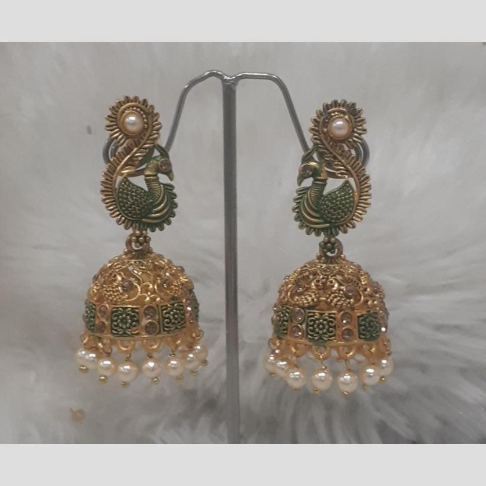 Infinity Jewels Gold Plated Crystal Stone And Meenakari Jhumki Earrings