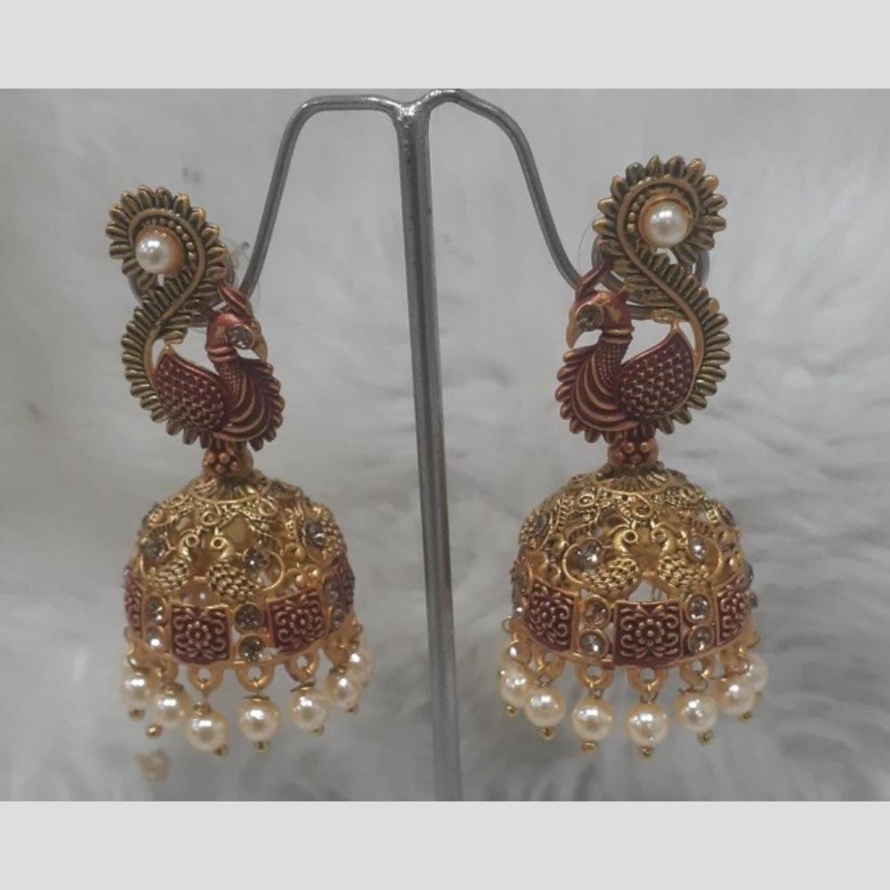 Infinity Jewels Gold Plated Crystal Stone And Meenakari Jhumki Earrings