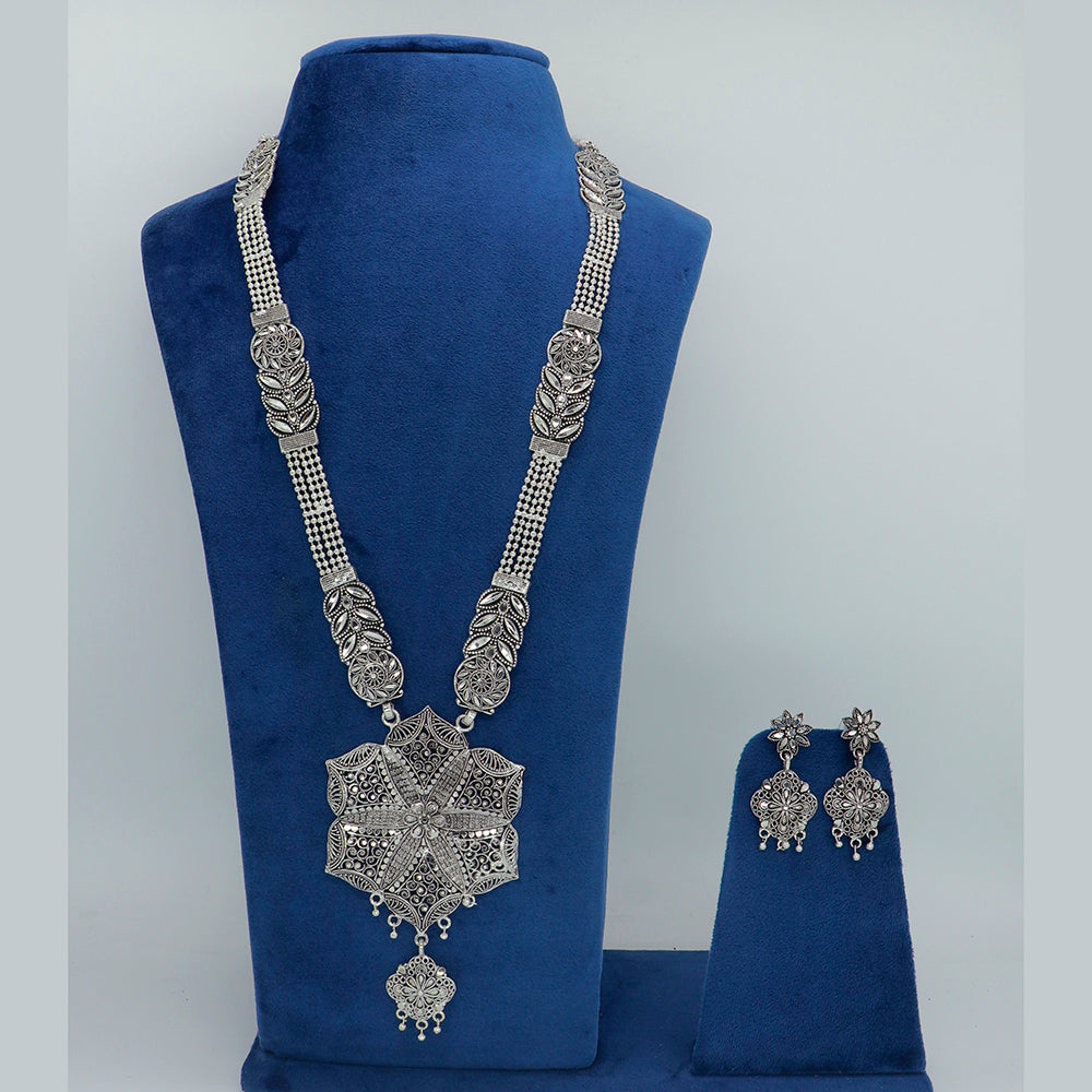 Mahavir Oxidised Plated Long Necklace Set