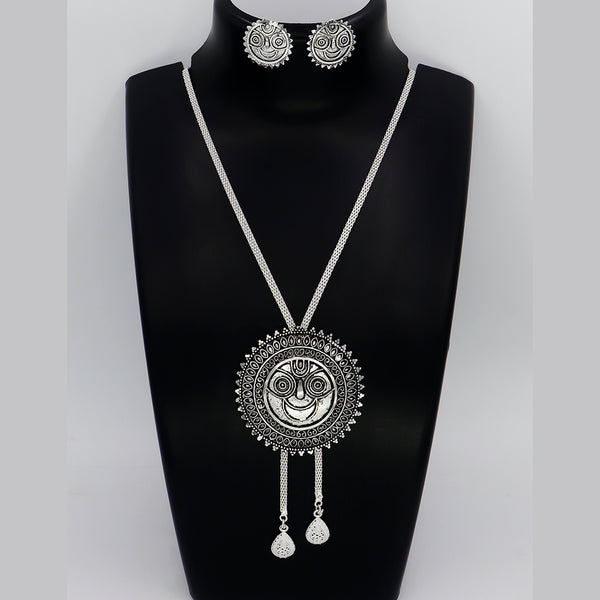 Mahavir Silver Plated Chain Pendant set=