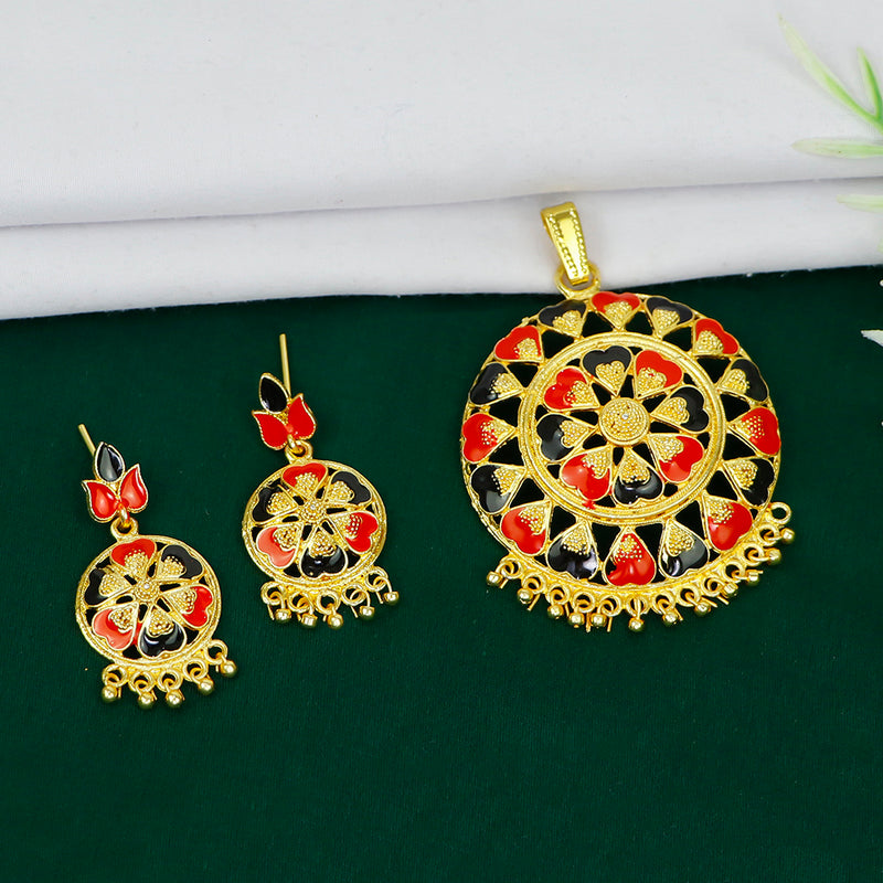 Mahavir Gold Plated Meenakari Pendant Set