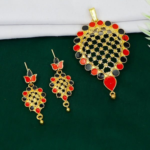 Mahavir Gold Plated Meenakari Pendant Set