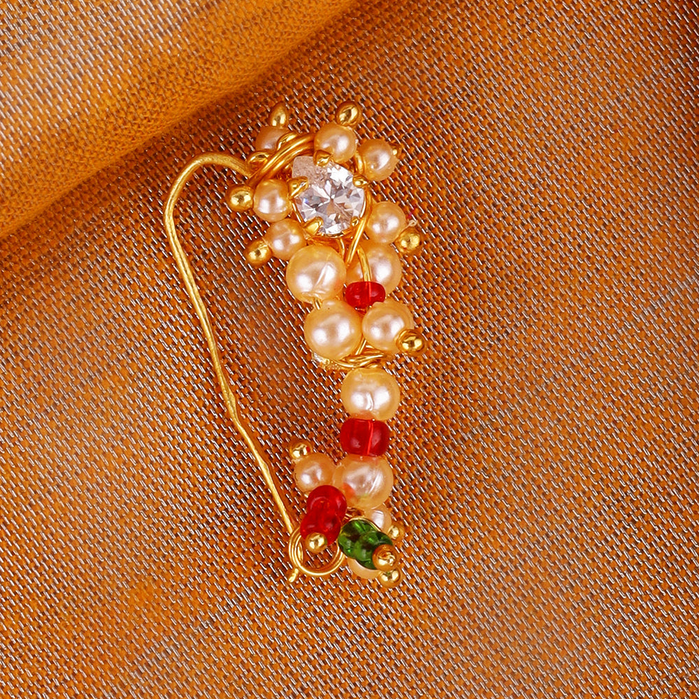 Saloni Fashion Jewellery Traditional Astonish Oval Shape Gold Plated Combo Set of 2 Maharashtrian Nosepin / Nath Without Piercing For Women and Girls