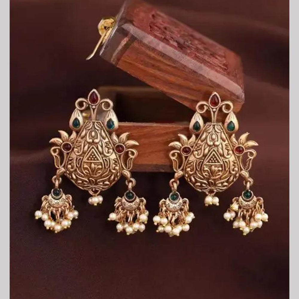 Wearhouse Fashion Gold Plated Pota Stone And Beads Dangler Earrings