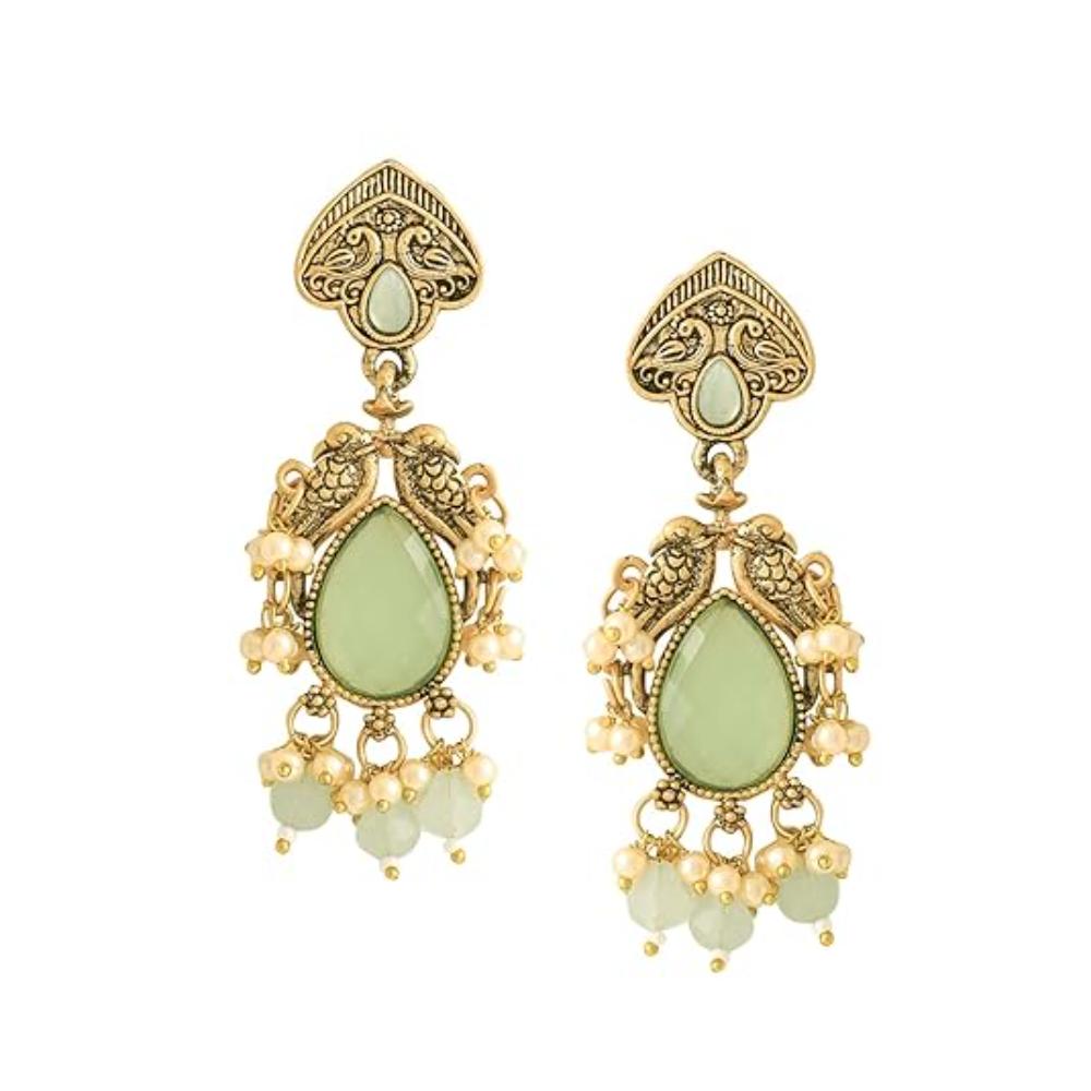 Wearhouse Fashion Gold Plated Pota Stone And Beads Dangler Earrings