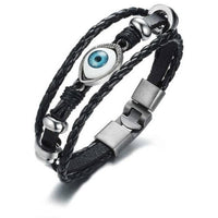 Asmitta Evil Eye Leather Braided Wrap Multi Layer Black Band Openable Bracelet for Men & Boys