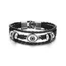 Asmitta Evil Eye Leather Braided Wrap Multi Layer Black Band Openable Bracelet for Men & Boys